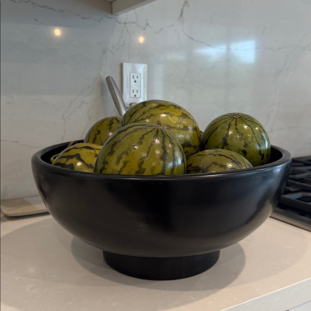 Pottery Barn Large Black Wooden Decorative Bowl